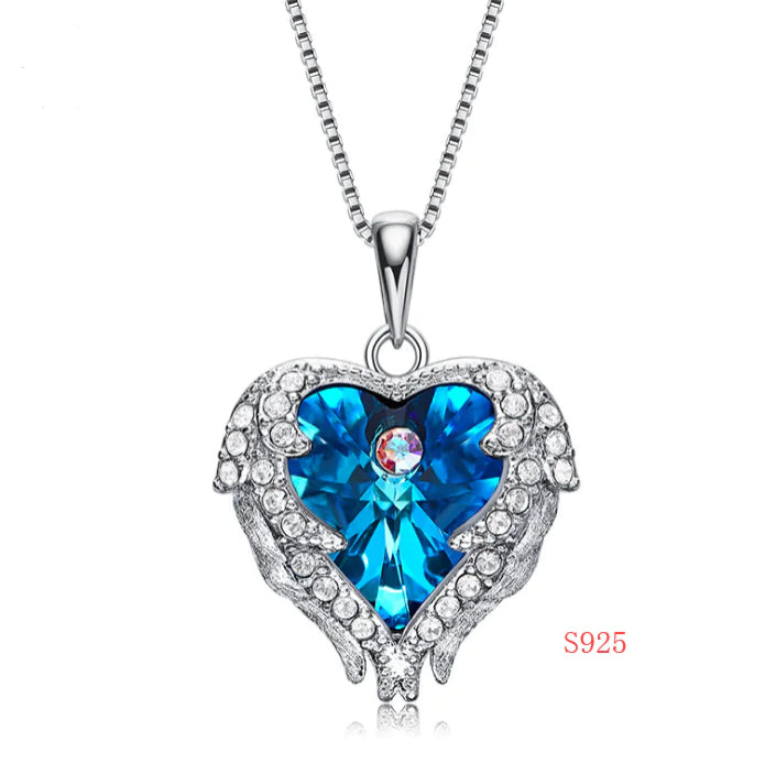 Swarovski Crystal Heart Angel Necklace – Luxurious silver necklace with an angel heart.