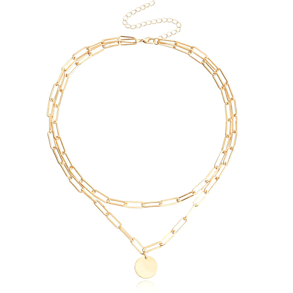 Naszyjnik warstwowy w stylu vintage z okrągłą zawieszką dla kobiet