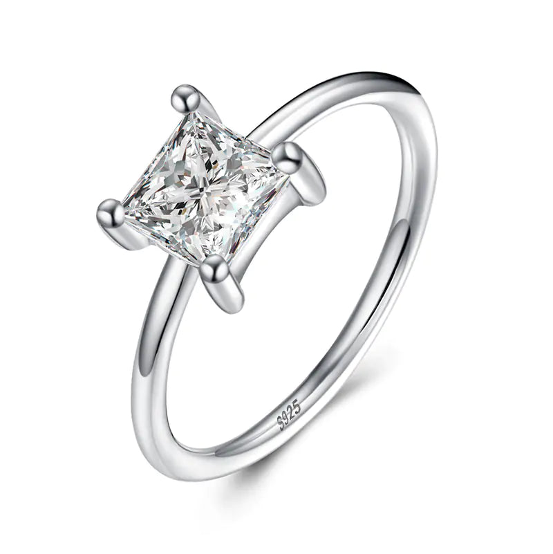 Luksusowy Srebrny Pierścionek Zaręczynowy z Kwadratowym Diamentem