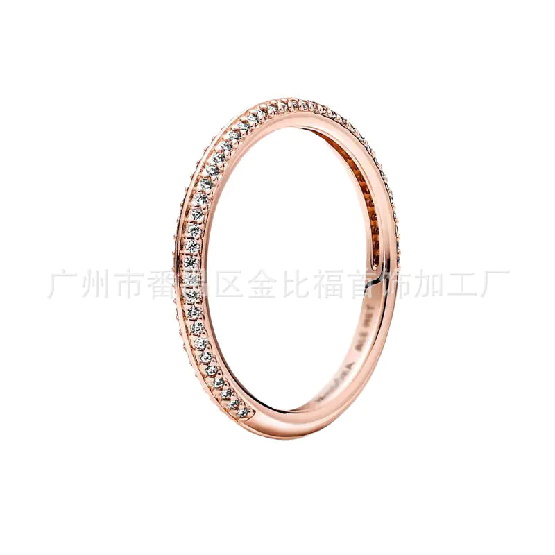 Pandora S925 Rose Gold Ring with Pink Diamond Heart.