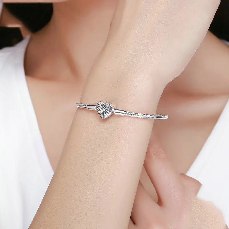 Luksusowa bransoletka ze srebra S925 z serduszkiem i łańcuszkiem typu snake