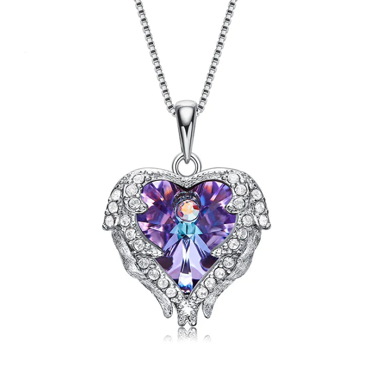 Swarovski Crystal Heart Angel Necklace – Luksusowy srebrny naszyjnik z anielskim sercem.