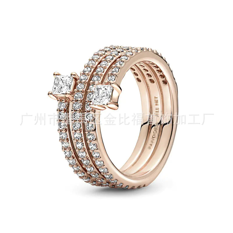 Pandora S925 Rose Gold Ring with Pink Diamond Heart.