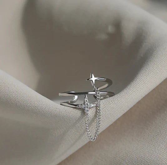 Luksusowy dwuwarstwowy pierścionek z łańcuszkiem i motywem meteoru dla kobiet