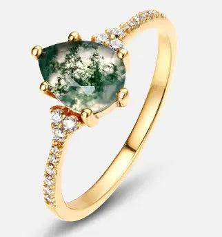 Luksusowy pierścionek ze srebra S925 z zielonym agatem mszystym