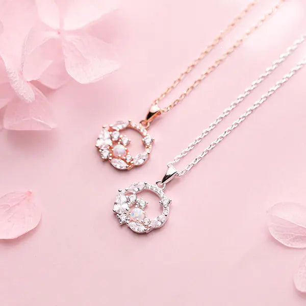 S925 silver necklace with opal floral motif (ring design).