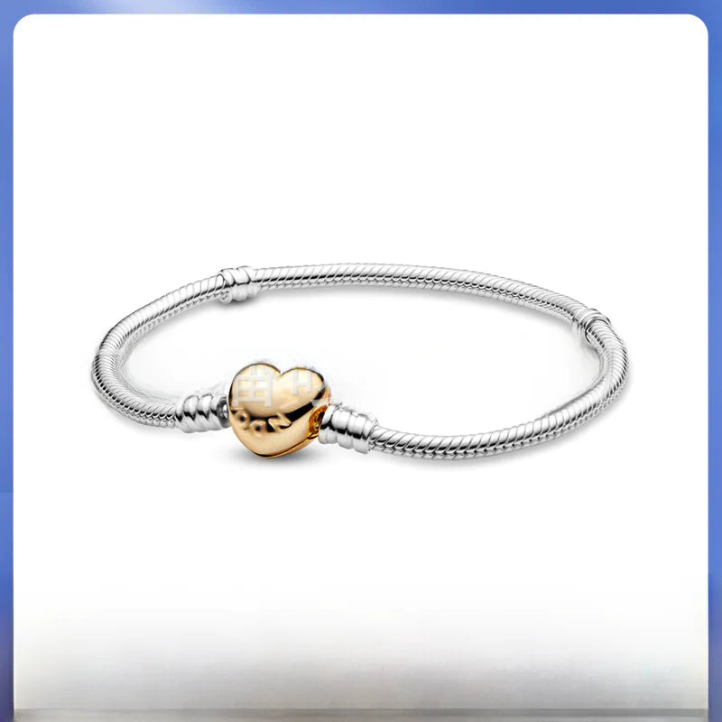 Bransoletka Pandora 925 Silver Rose Gold z serduszkiem – DIY charm bracelet.