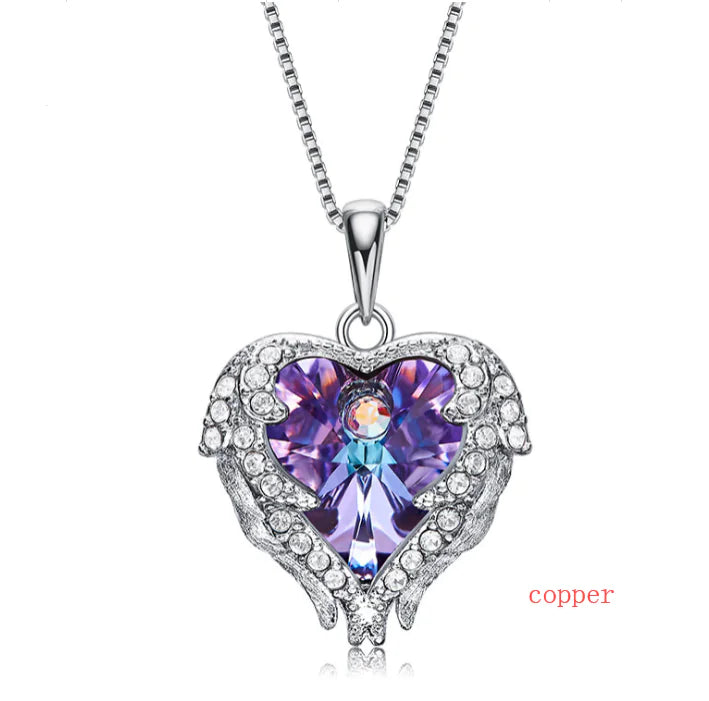 Swarovski Crystal Heart Angel Necklace – Luxurious silver necklace with an angel heart.