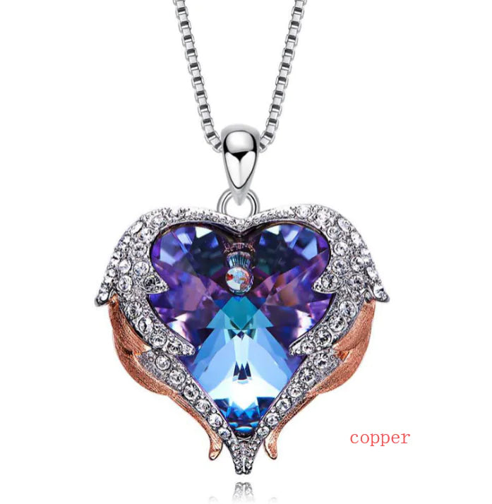 Swarovski Crystal Heart Angel Necklace – Luxurious silver necklace with an angel heart.