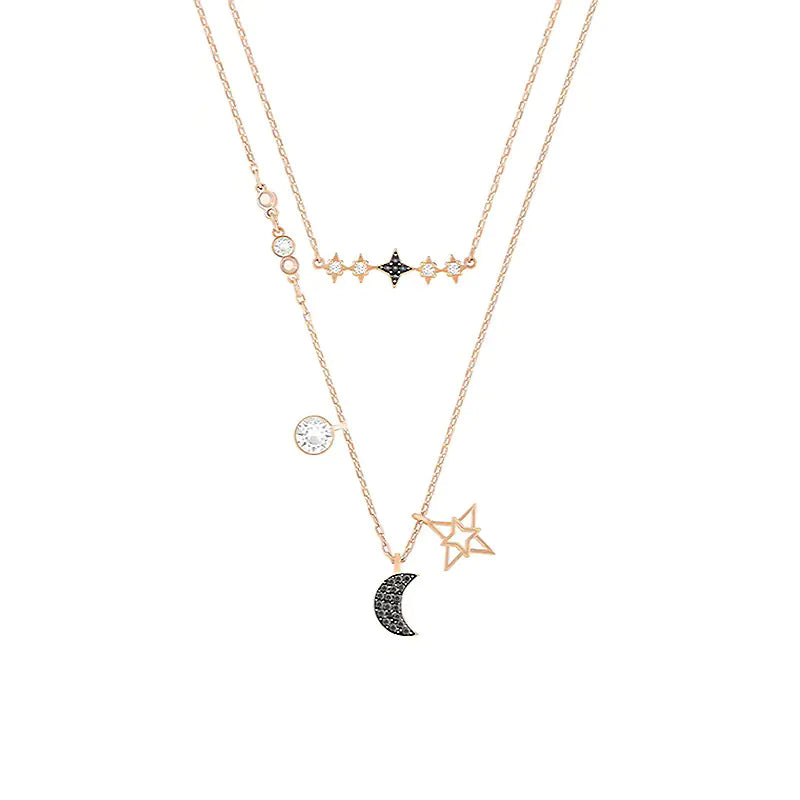 Naszyjnik warstwowy „Star & Moon” z kryształami Swarovski.