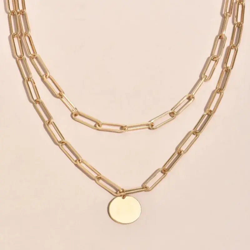 Naszyjnik warstwowy w stylu vintage z okrągłą zawieszką dla kobiet