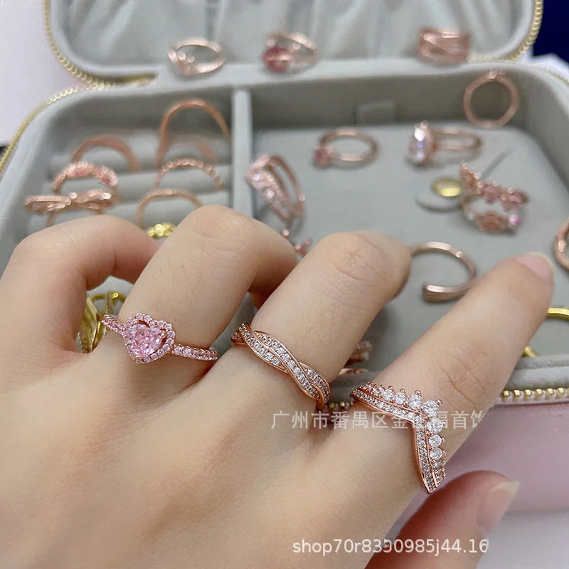 Pandora S925 Rose Gold Ring with Pink Diamond Heart.