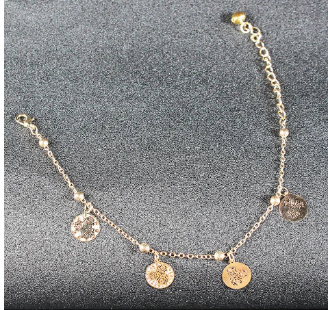 Letnia bransoletka na kostkę z różą, ważką, motylem i muszlami – damska biżuteria z kamieniami