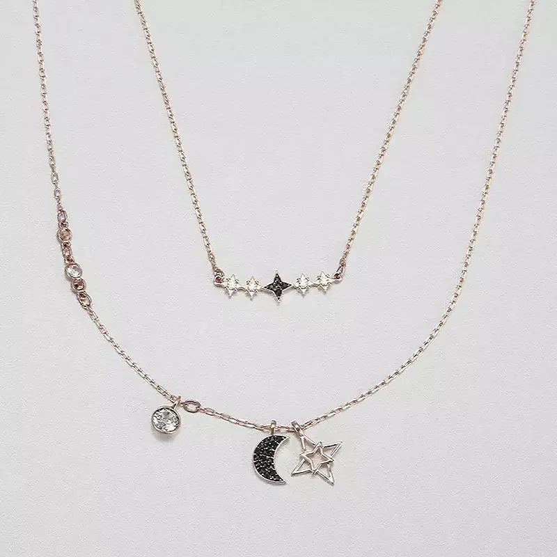 Naszyjnik warstwowy „Star & Moon” z kryształami Swarovski.