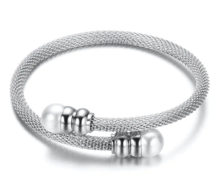 Bransoletka z tytanowej stali 18K Gold z trójkolorowymi perłami