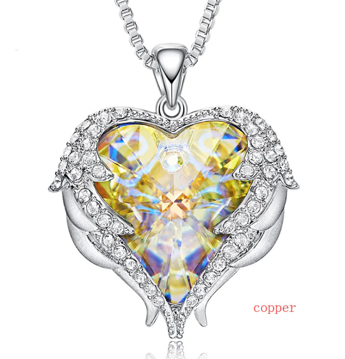 Swarovski Crystal Heart Angel Necklace – Luxurious silver necklace with an angel heart.