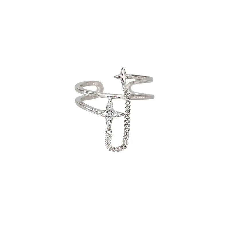 Luksusowy dwuwarstwowy pierścionek z łańcuszkiem i motywem meteoru dla kobiet