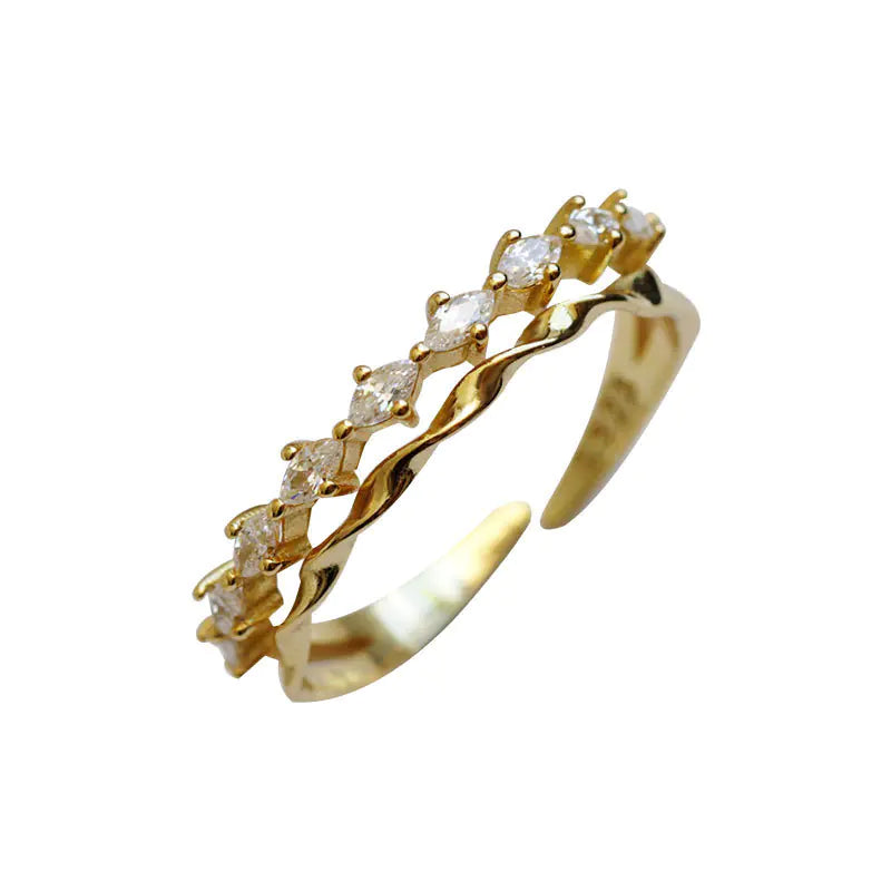 Srebrny pierścionek S925 z podwójną warstwą i cyrkoniami – elegancki design