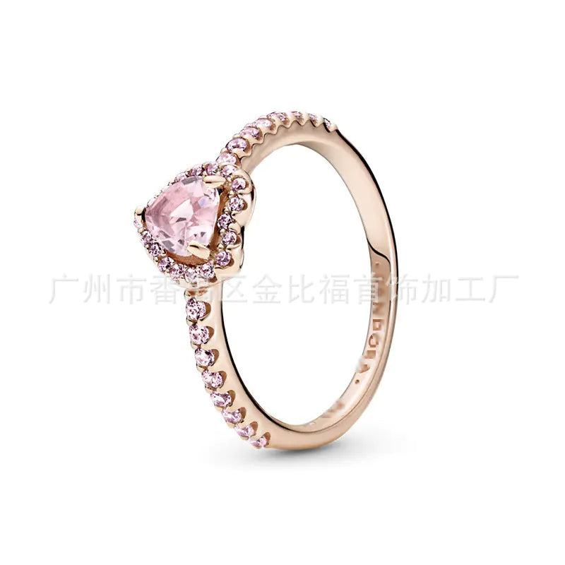 Pandora S925 Rose Gold Ring with Pink Diamond Heart.